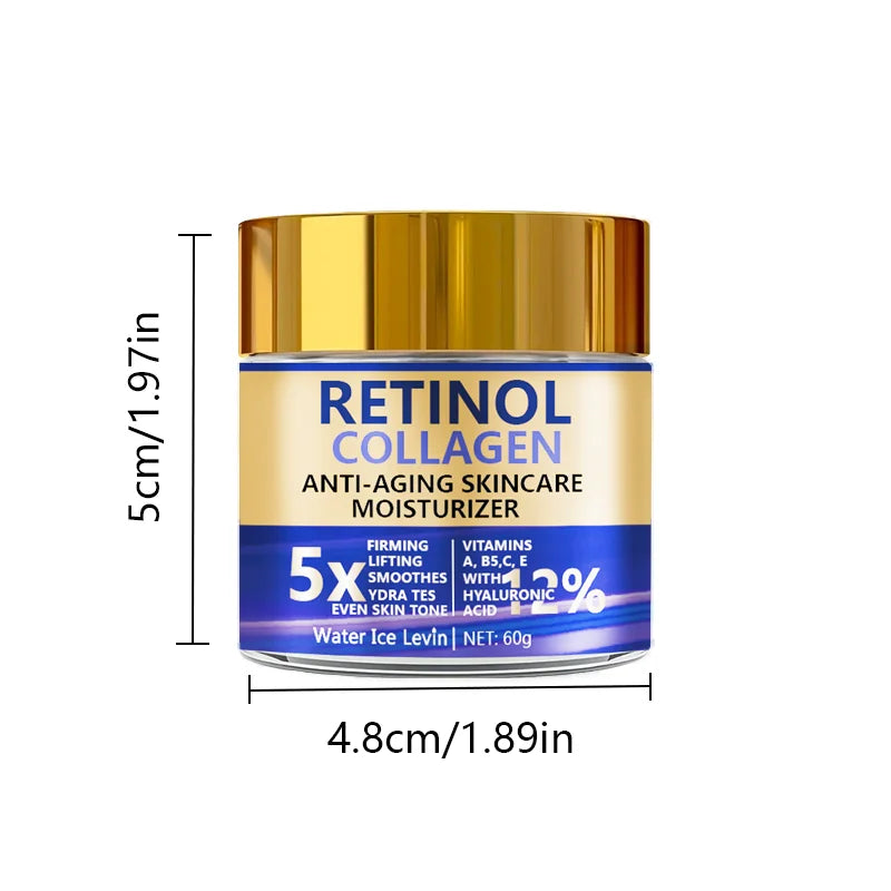Creme Facial Retinol & Colágeno 60g – Hidratante Firmador Anti-Idade com Ácido Hialurônico