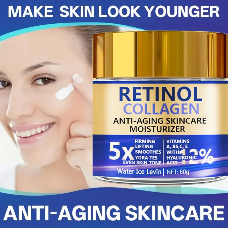 Creme Facial Retinol & Colágeno 60g – Hidratante Firmador Anti-Idade com Ácido Hialurônico