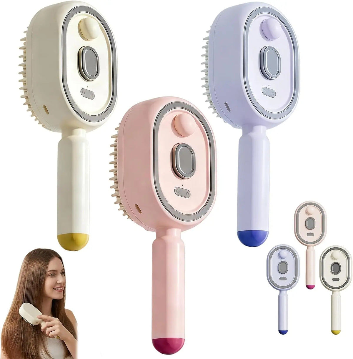 Escova Massageadora Elétrica com Spray — Desembaraça, Hidrata e Cuida do Couro Cabeludo