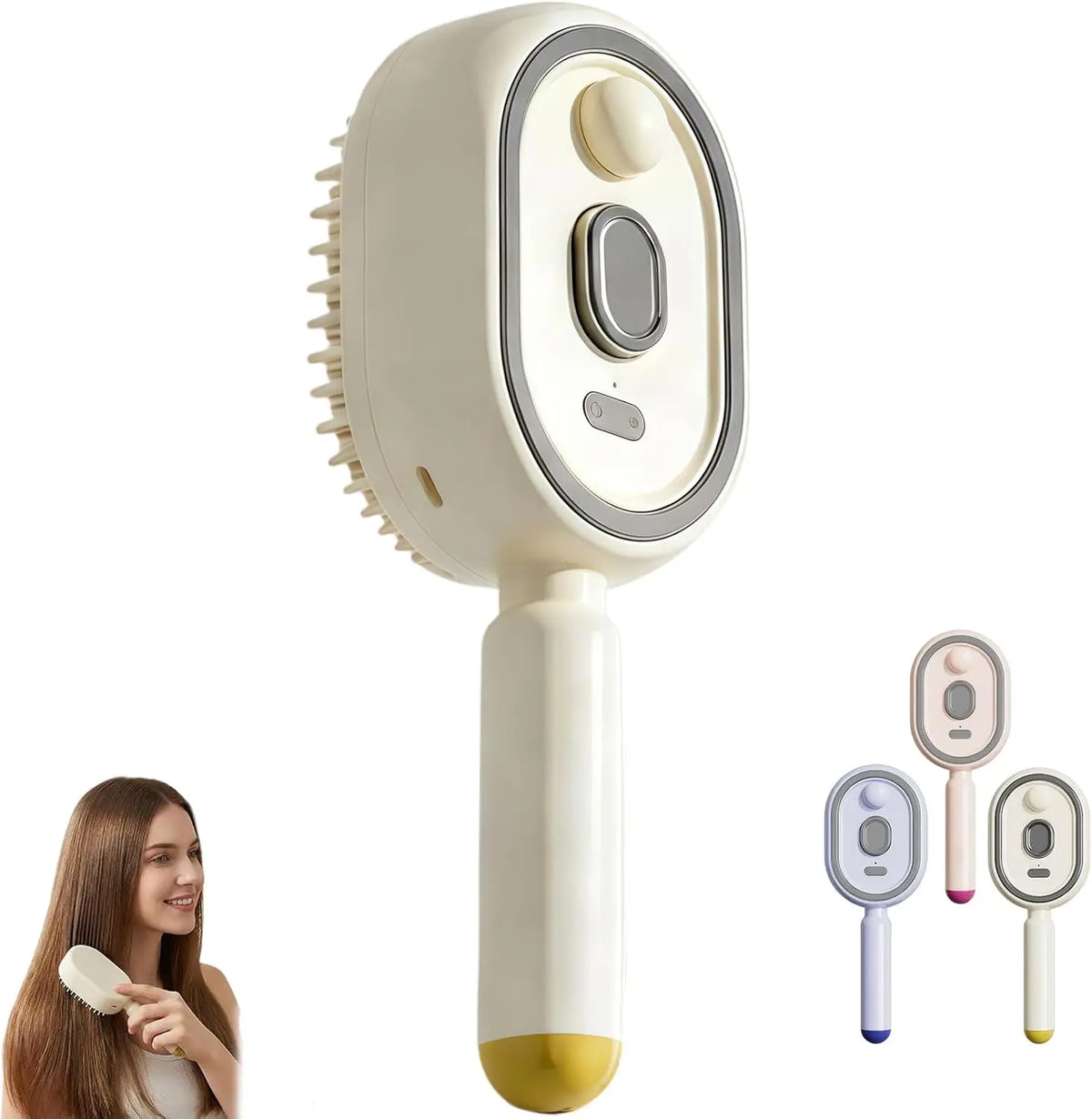 Escova Massageadora Elétrica com Spray — Desembaraça, Hidrata e Cuida do Couro Cabeludo
