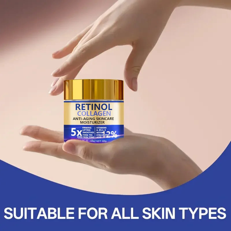 Creme Facial Retinol & Colágeno 60g – Hidratante Firmador Anti-Idade com Ácido Hialurônico