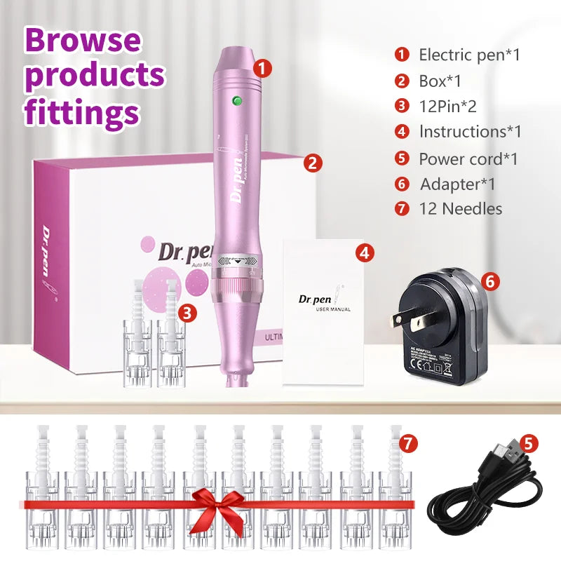 Dr. Pen Ultima M7 — Caneta Elétrica de Microagulhamento com 12 Cartuchos