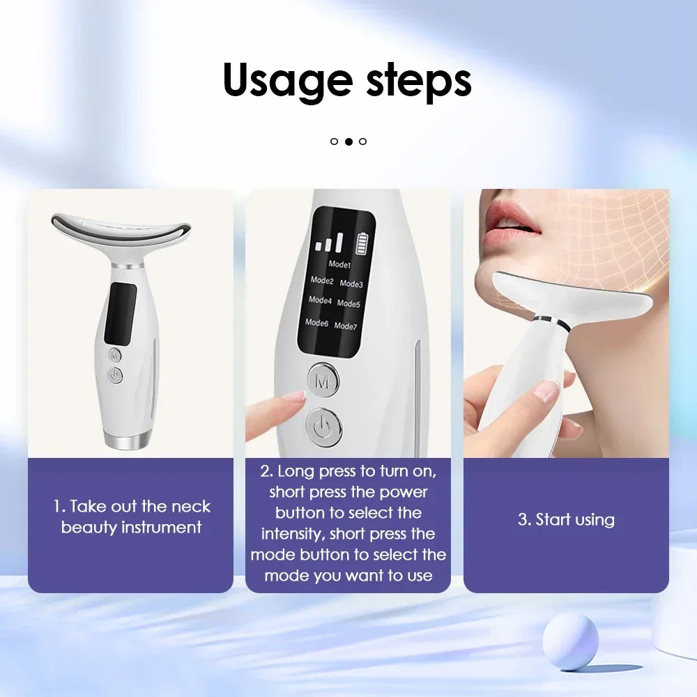 Massageador Facial e Pescoço LED — 7 Cores e 7 Modos