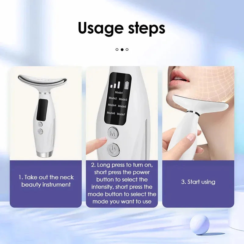Massageador Facial e Pescoço LED — 7 Cores e 7 Modos