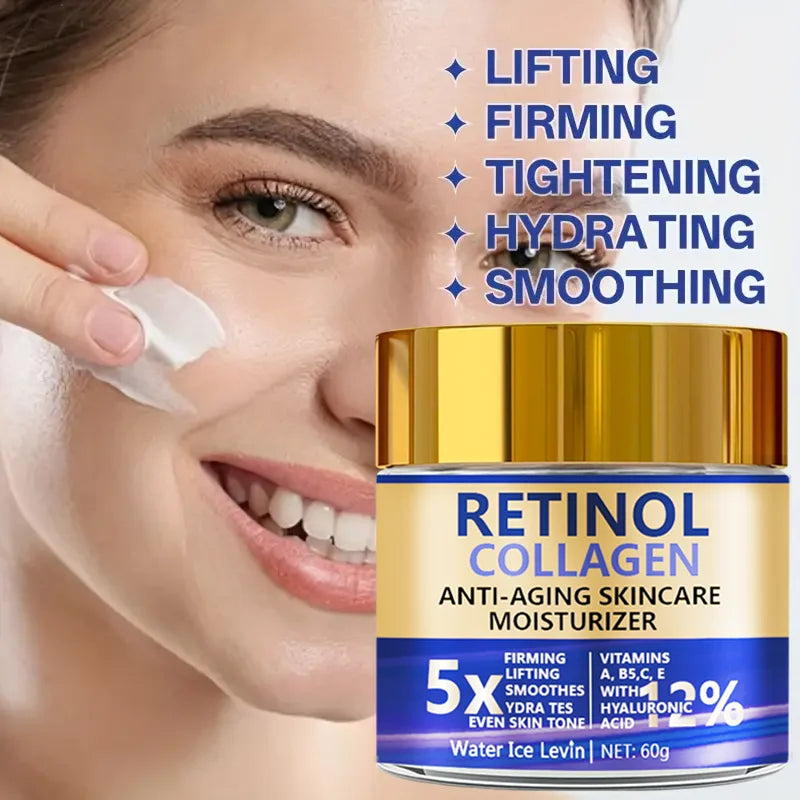 Creme Facial Retinol & Colágeno 60g – Hidratante Firmador Anti-Idade com Ácido Hialurônico