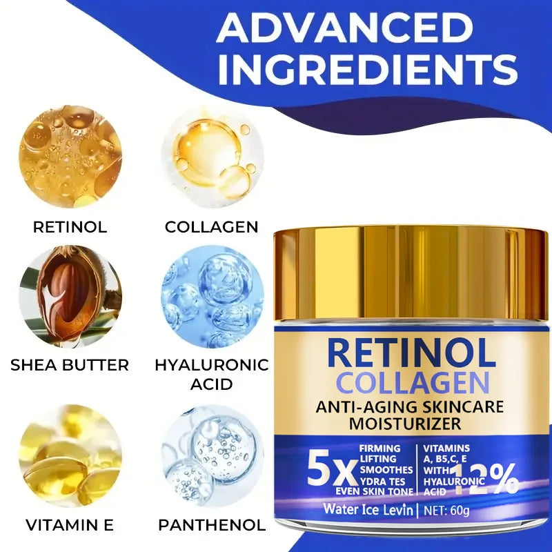 Creme Facial Retinol & Colágeno 60g – Hidratante Firmador Anti-Idade com Ácido Hialurônico