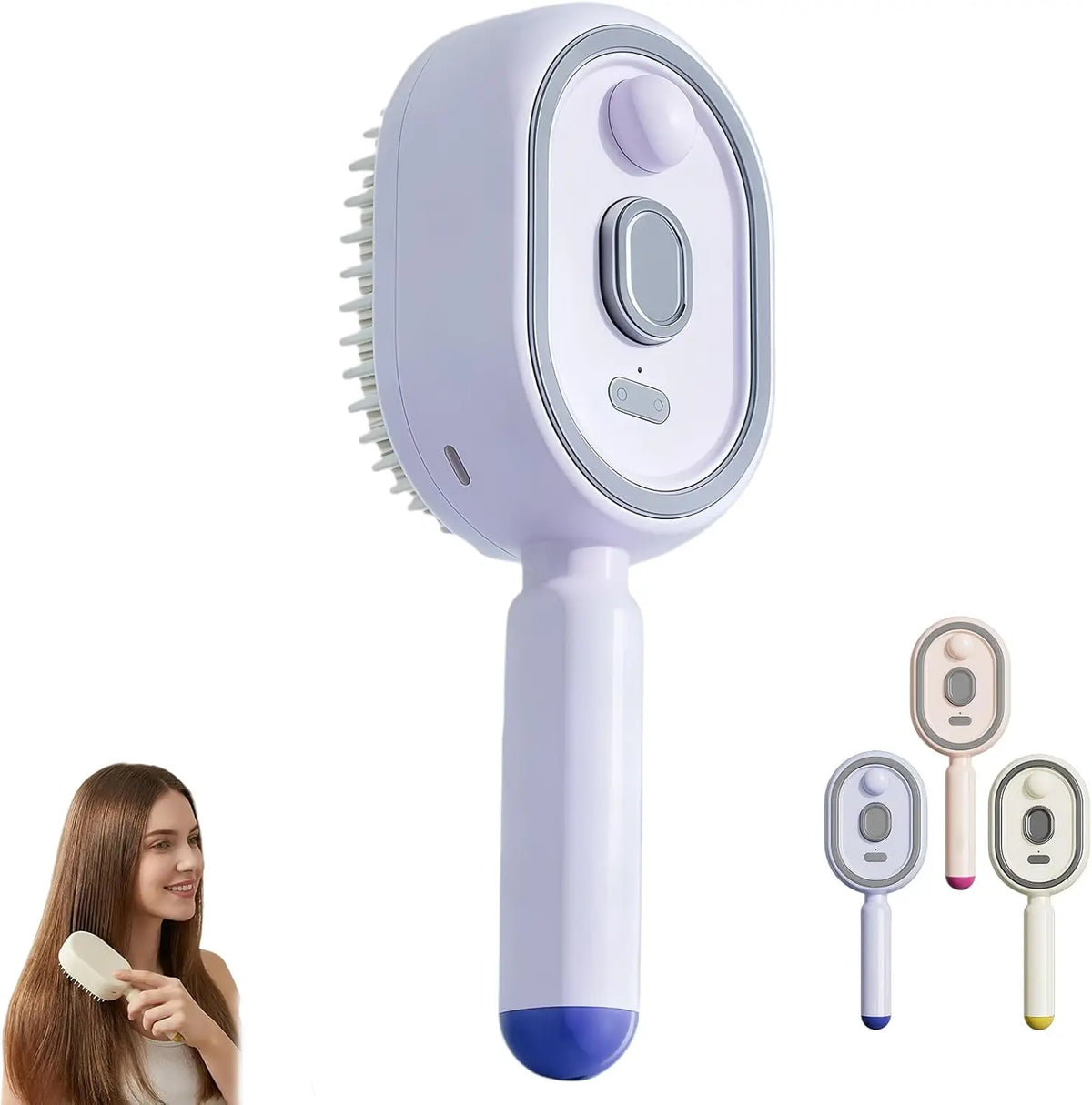 Escova Massageadora Elétrica com Spray — Desembaraça, Hidrata e Cuida do Couro Cabeludo