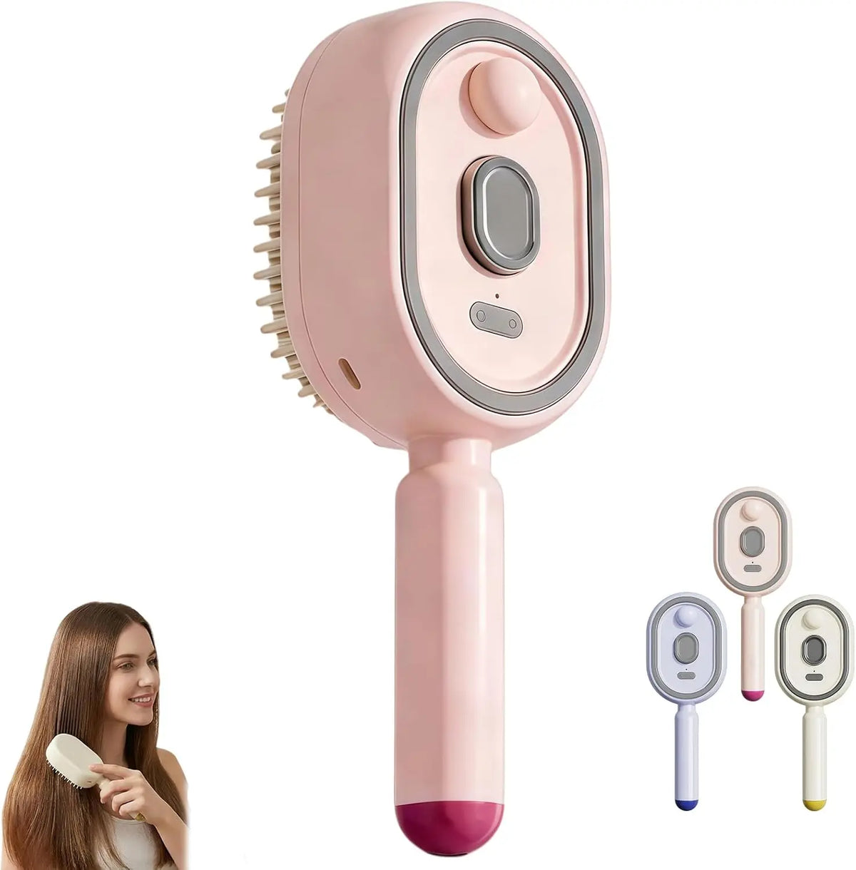 Escova Massageadora Elétrica com Spray — Desembaraça, Hidrata e Cuida do Couro Cabeludo