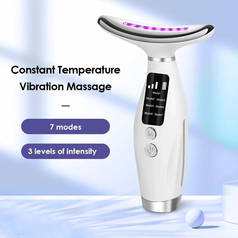 Massageador Facial e Pescoço LED — 7 Cores e 7 Modos